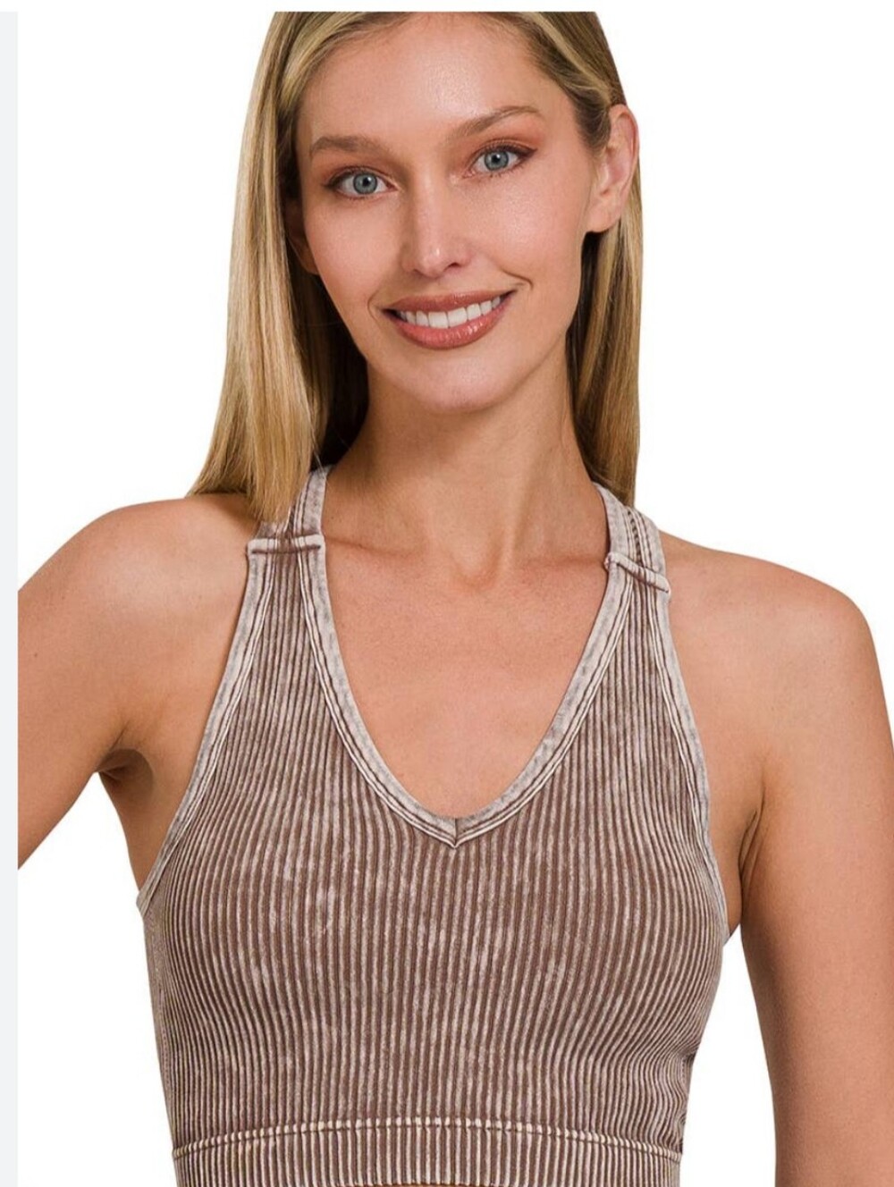 Zenana Women's Ribbed V-Neck Brami In Ash Mocha